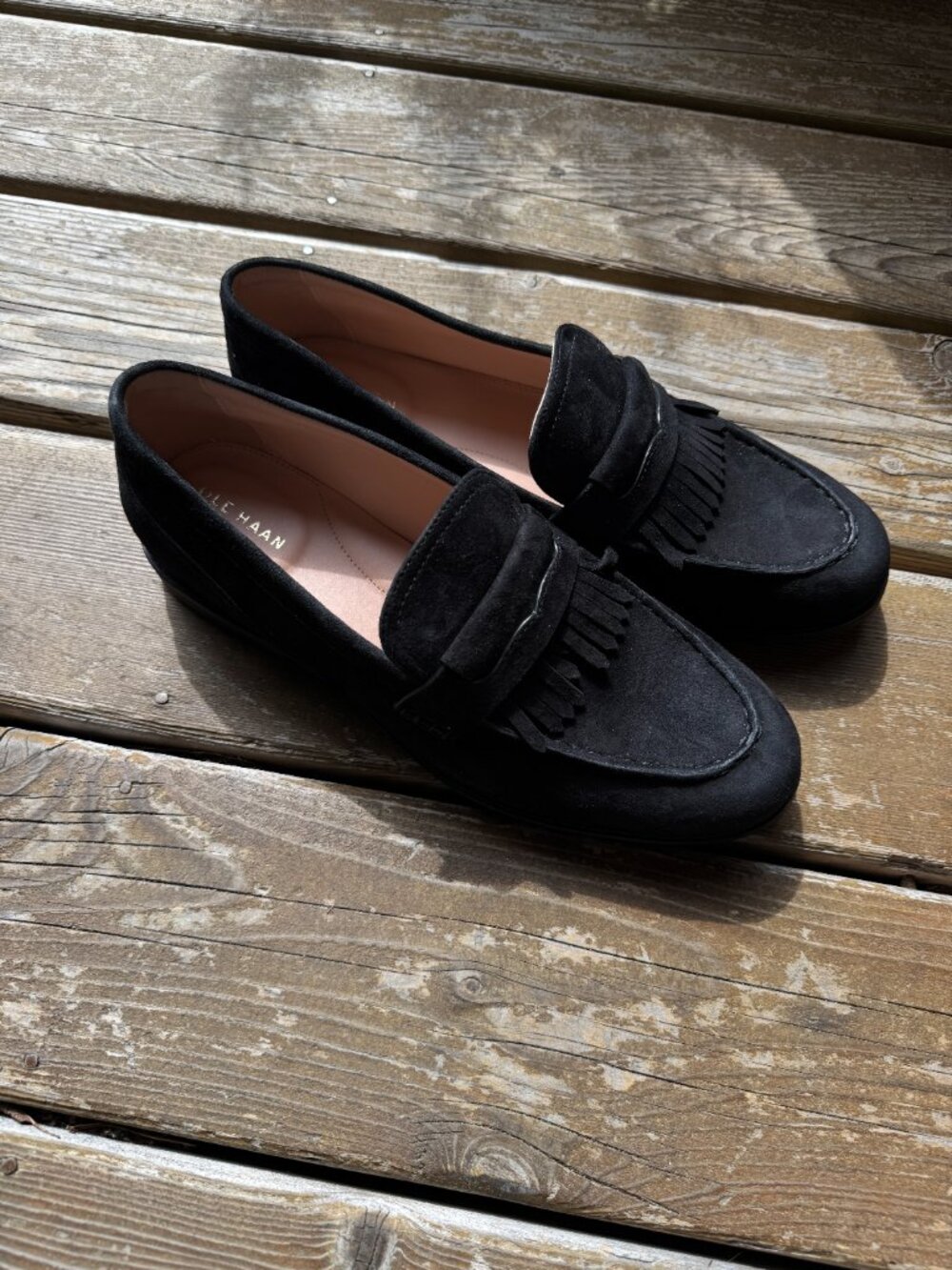 Cole Haan Black Nubuck Stassi Kiltie Fringe Slip On Loafer in Women's 10B - Picture 6 of 14